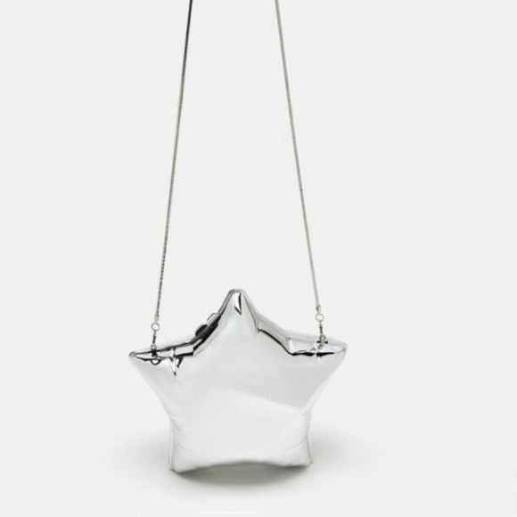Zara Silver Star Box Clutch/CrossbodyBox clutch shaped like a star balloon - Picture 4 of 12